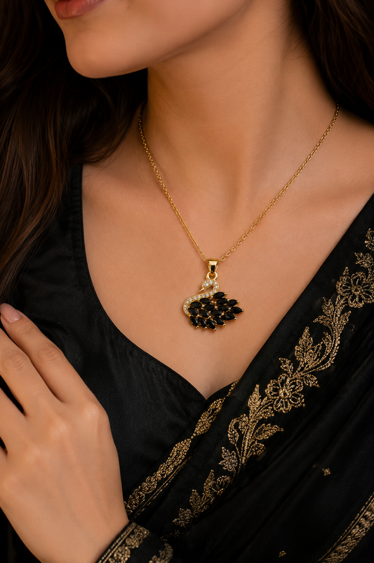 Stainless Steel Black Swan Pendant Necklace
