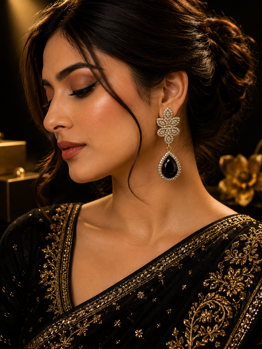 Black & Gold Crystal Teardrop Earrings