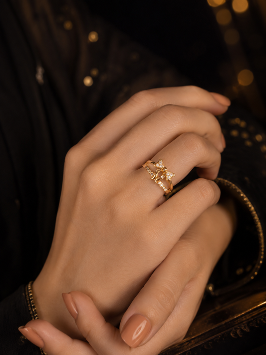 Bow Design Crystal Stone Statement Ring for Women