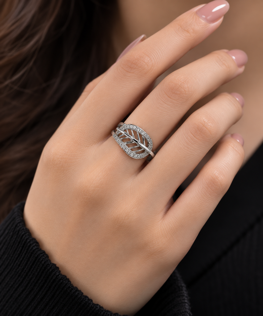 Elegant Leaf Crystal Ring for Women