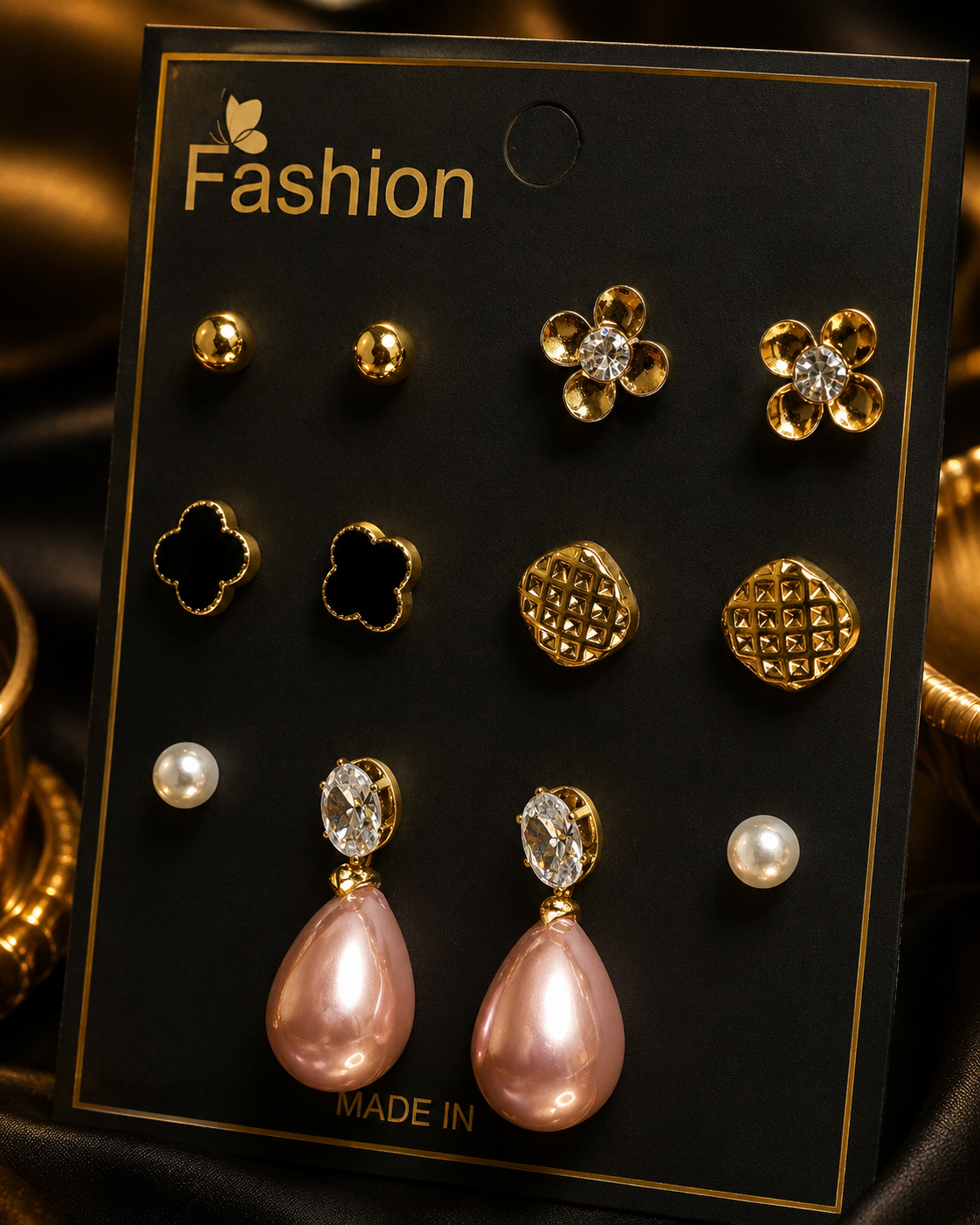 Silver and Gold Drop Earrings with Crystal Stud – Elegant Fashion Jewelry for Women