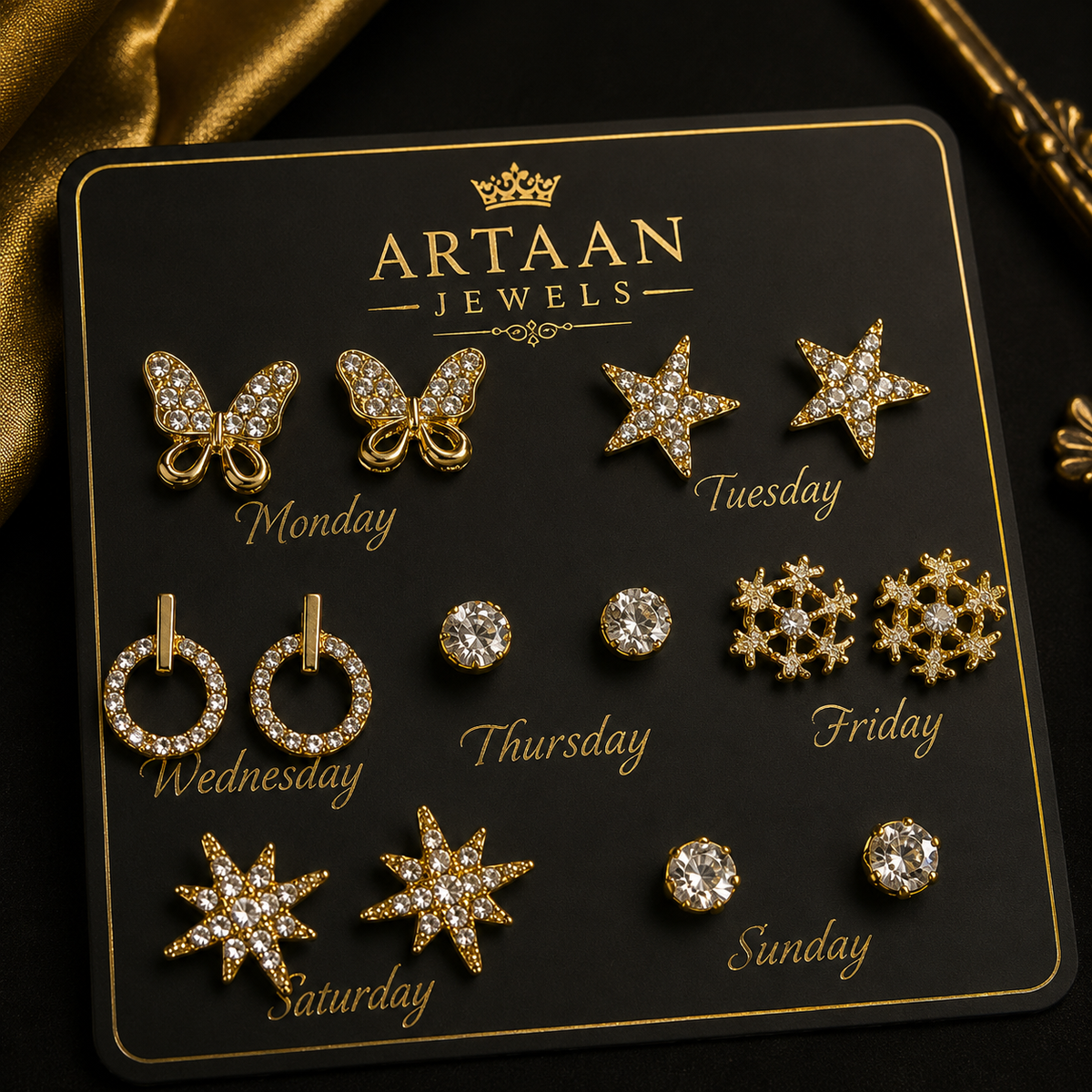 Crystal Stud Earrings Set for Women – Elegant Gold Rhinestone Earrings