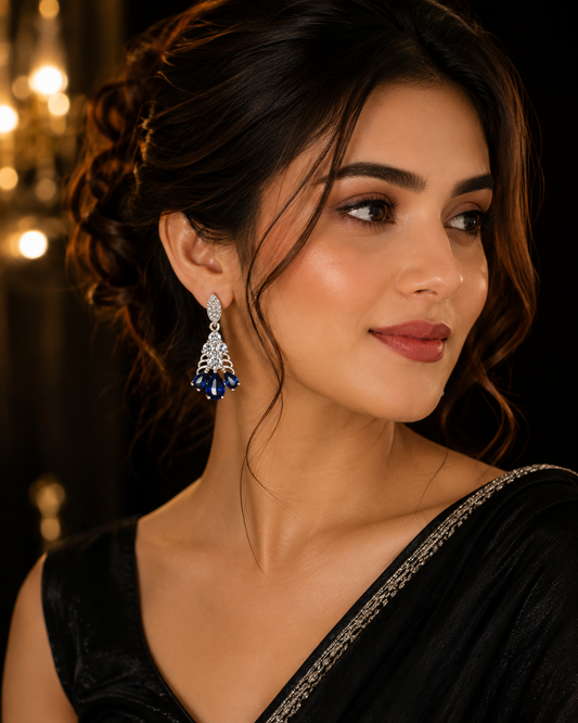 Luxury Blue Sapphire Drop Earrings – Silver Crystal Chandelier Earrings
