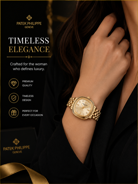 Luxury Gold-Tone Ladies Watch with Diamond-Style Dial & Premium Bracelet