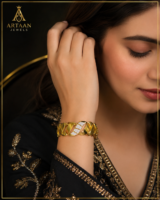 Luxury Stainless Steel Gold Leaf Design Bangle