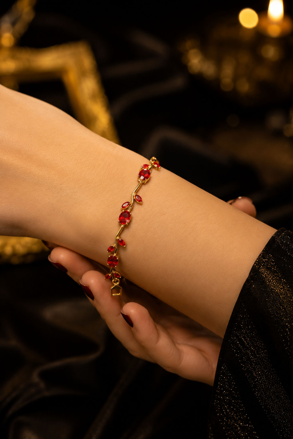 Tulip Bracelet Elegant Red Stone Jewelry