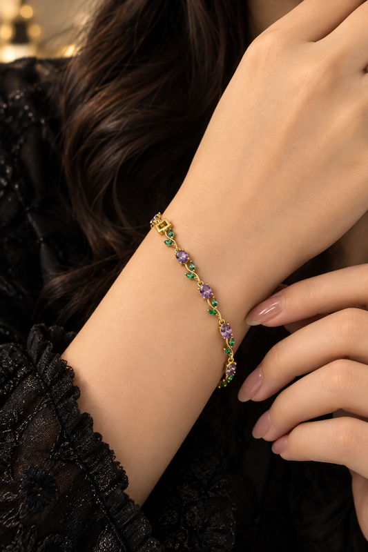 Golden & purple green Stone Royal Tulip Gemstone Bracelet