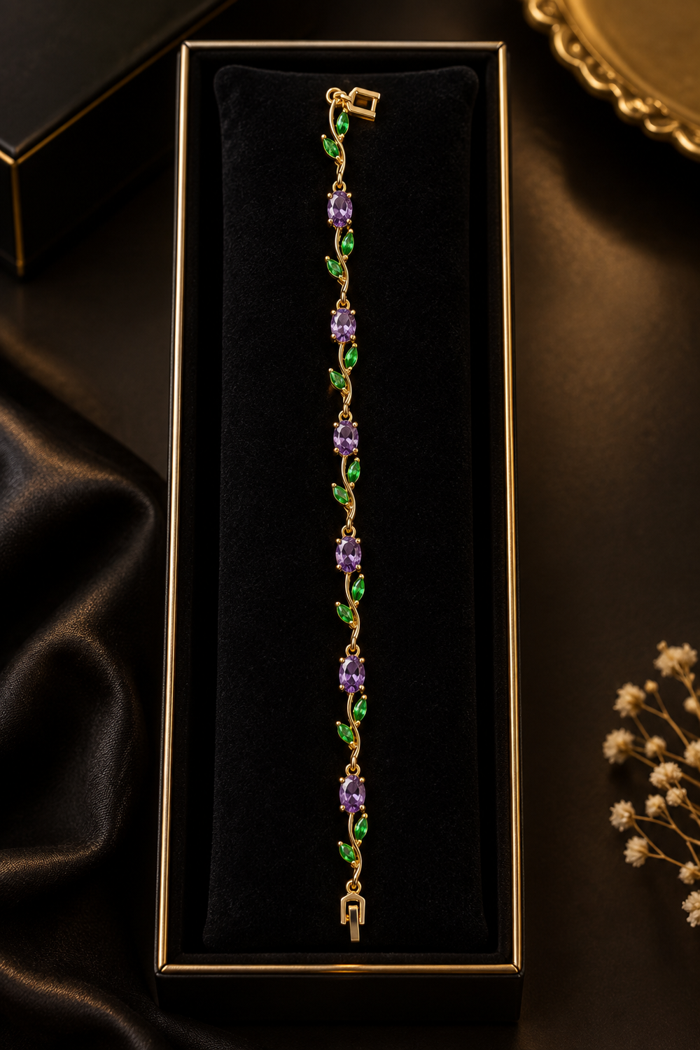 Golden & purple green Stone Royal Tulip Gemstone Bracelet