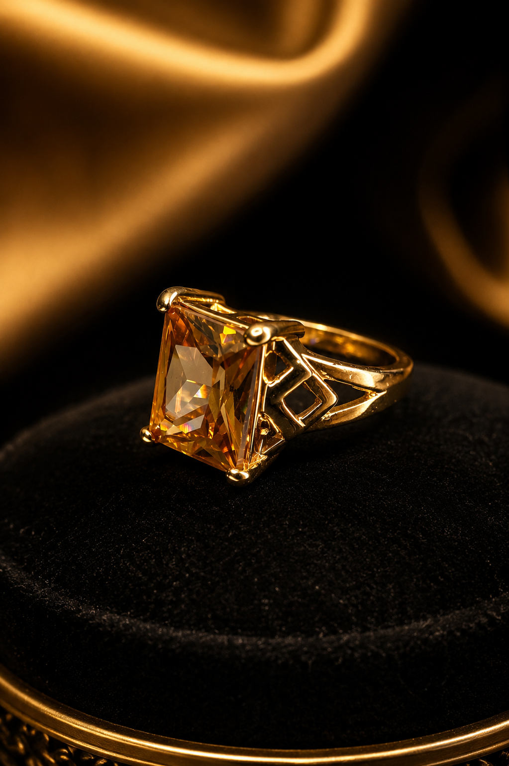 Amber Stone Artificial Gold Ring for Women