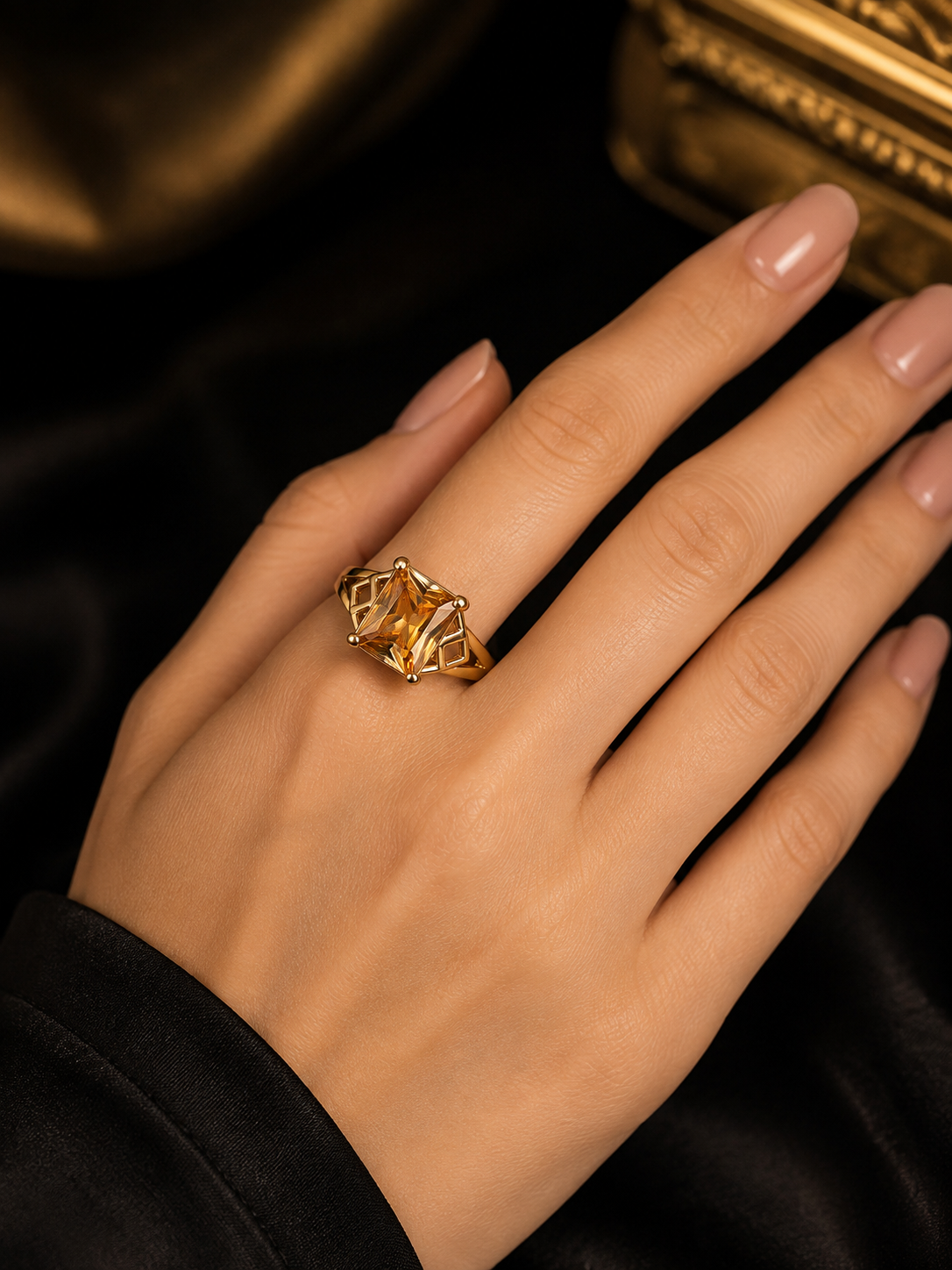 Amber Stone Artificial Gold Ring for Women