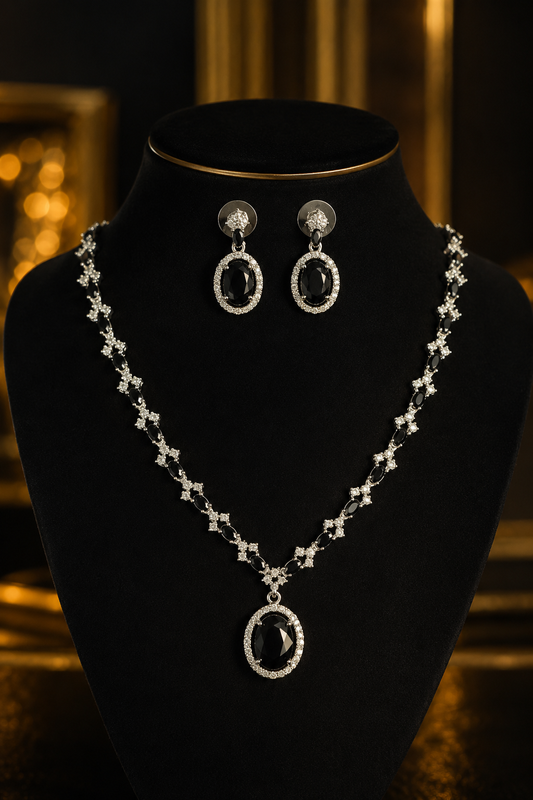 Black Oval Stone Necklace Set