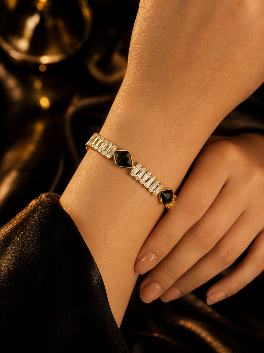 Black Stone Crystal Bracelet – Elegant Women’s Jew