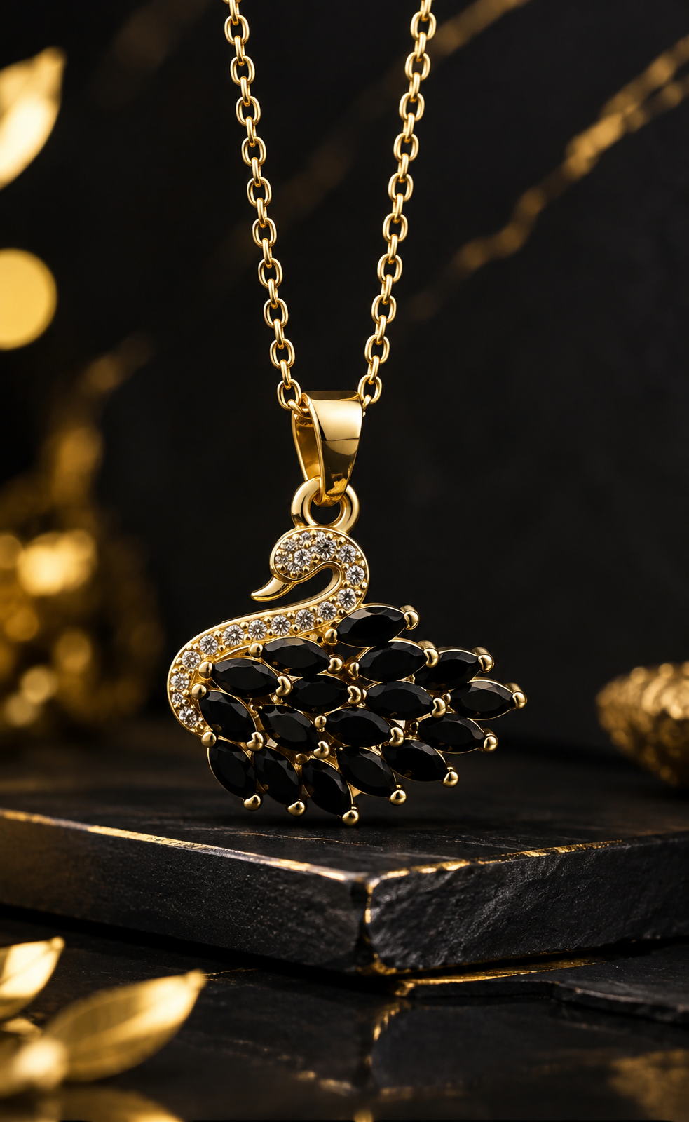 Stainless Steel Black Swan Pendant Necklace