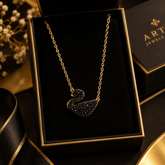 Black Swan Pendant – Elegant Gold-Tone Statement Necklace
