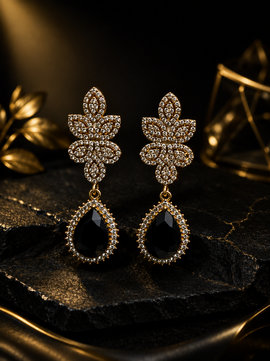 Black & Gold Crystal Teardrop Earrings