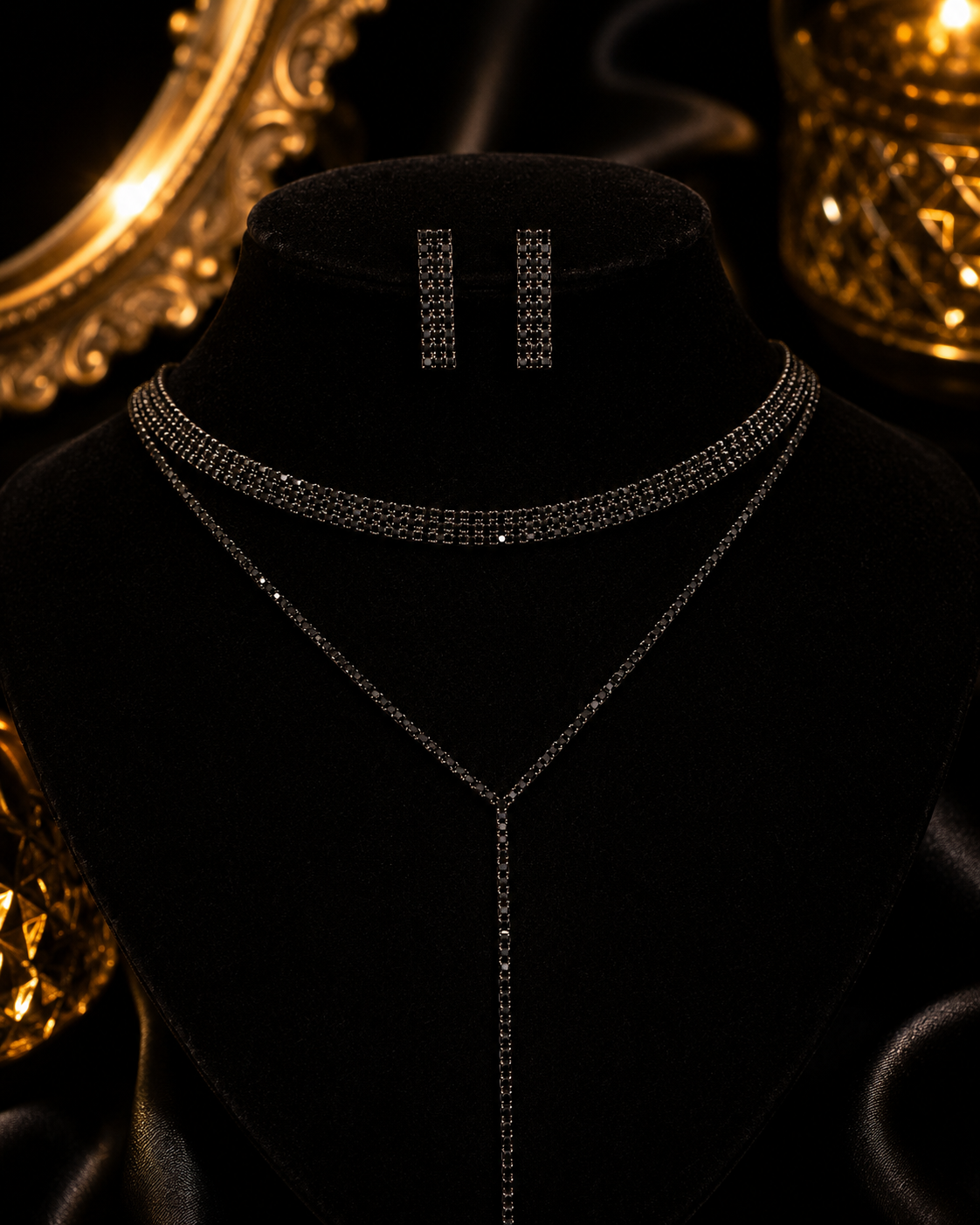 Rhinestone Layered Necklace & Earrings Set