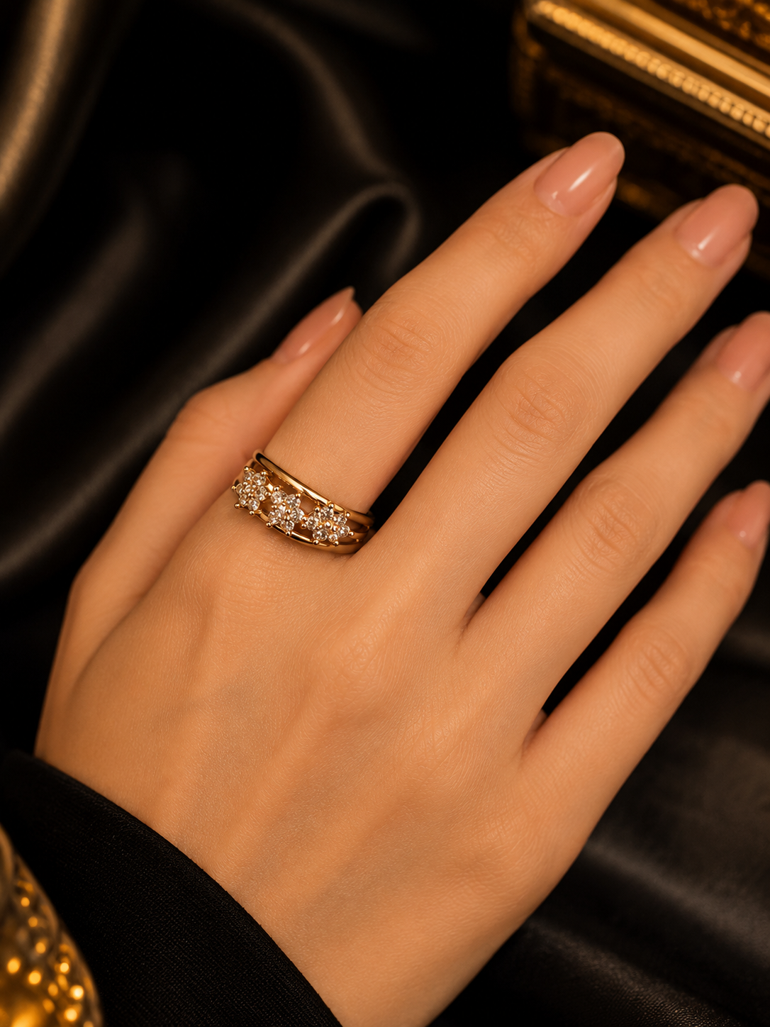 Cluster Stone Artificial Gold Ring for Women