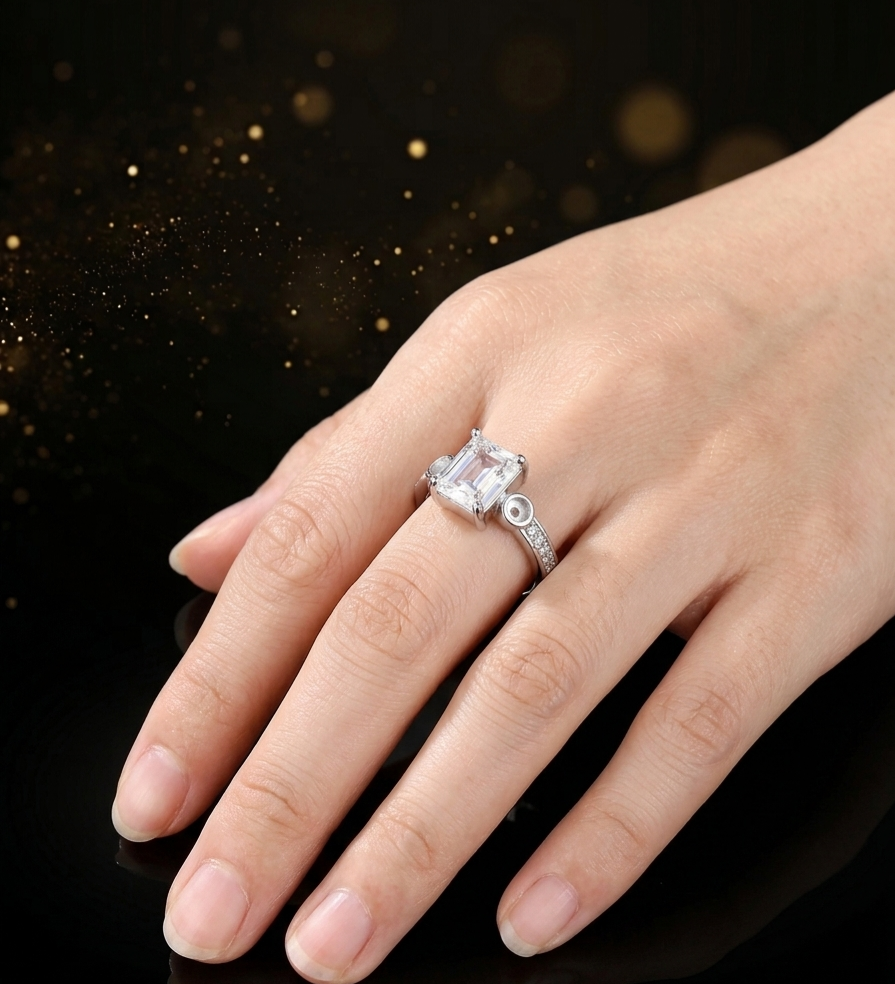 Cut Cubic Zirconia Adjustable Cuff Ring in Silver