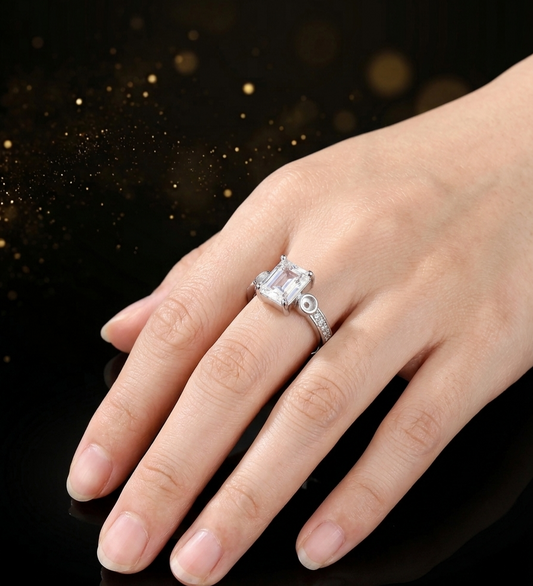 Cut Cubic Zirconia Adjustable Cuff Ring in Silver