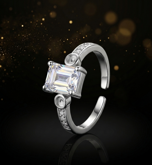 Cut Cubic Zirconia Adjustable Cuff Ring in Silver
