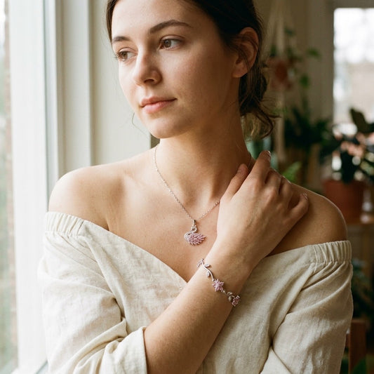 Elegance Pink Swan & Blossom Bracelet Set