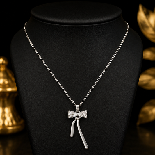 Elegant Crystal Bow Pendant Necklace