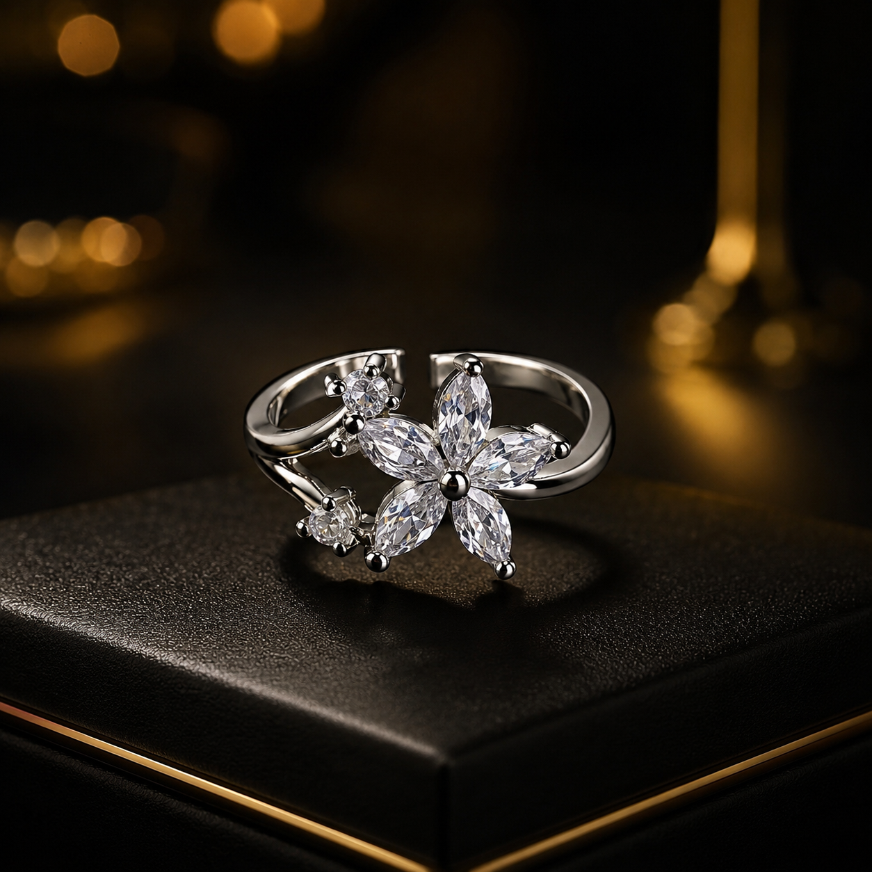 Elegant Floral Crystal Flower Ring for Women