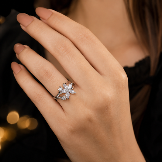 Elegant Floral Crystal Flower Ring for Women