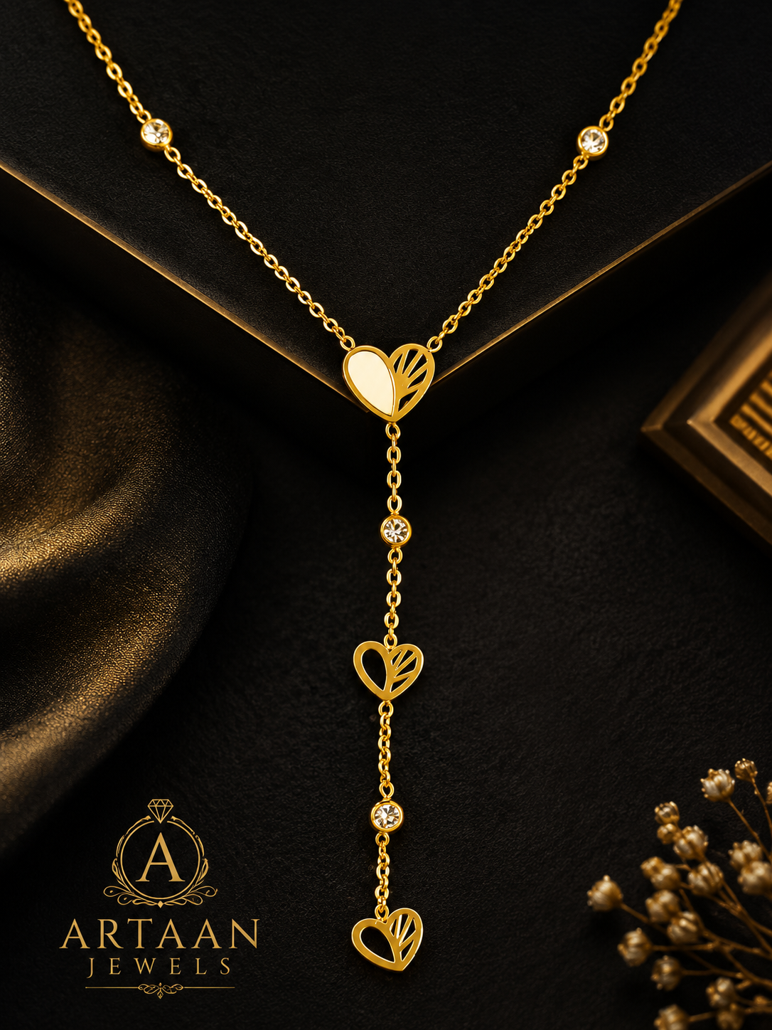 Elegant Stainless Steel Gold Heart Y Necklace for Women – Crystal Pendant Layered Fashion Jewelry