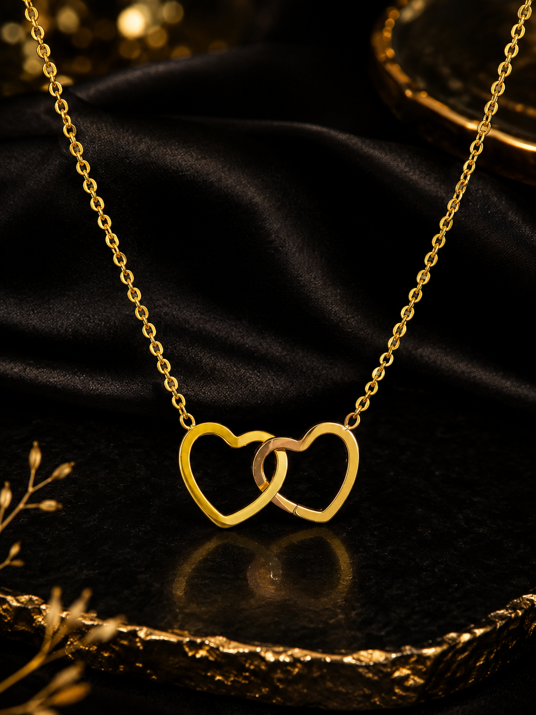 Elegant Stainless Steel Interlocking Hearts Necklace for Women – Double Heart Pendant Chain