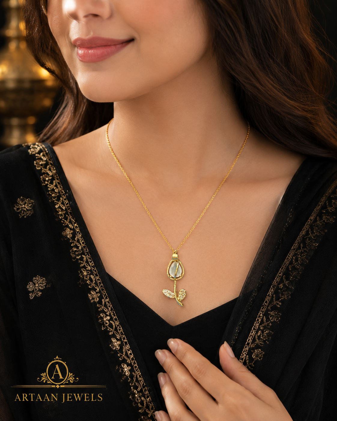 Elegant Stainless Steel Gold Tulip Pendant Necklace