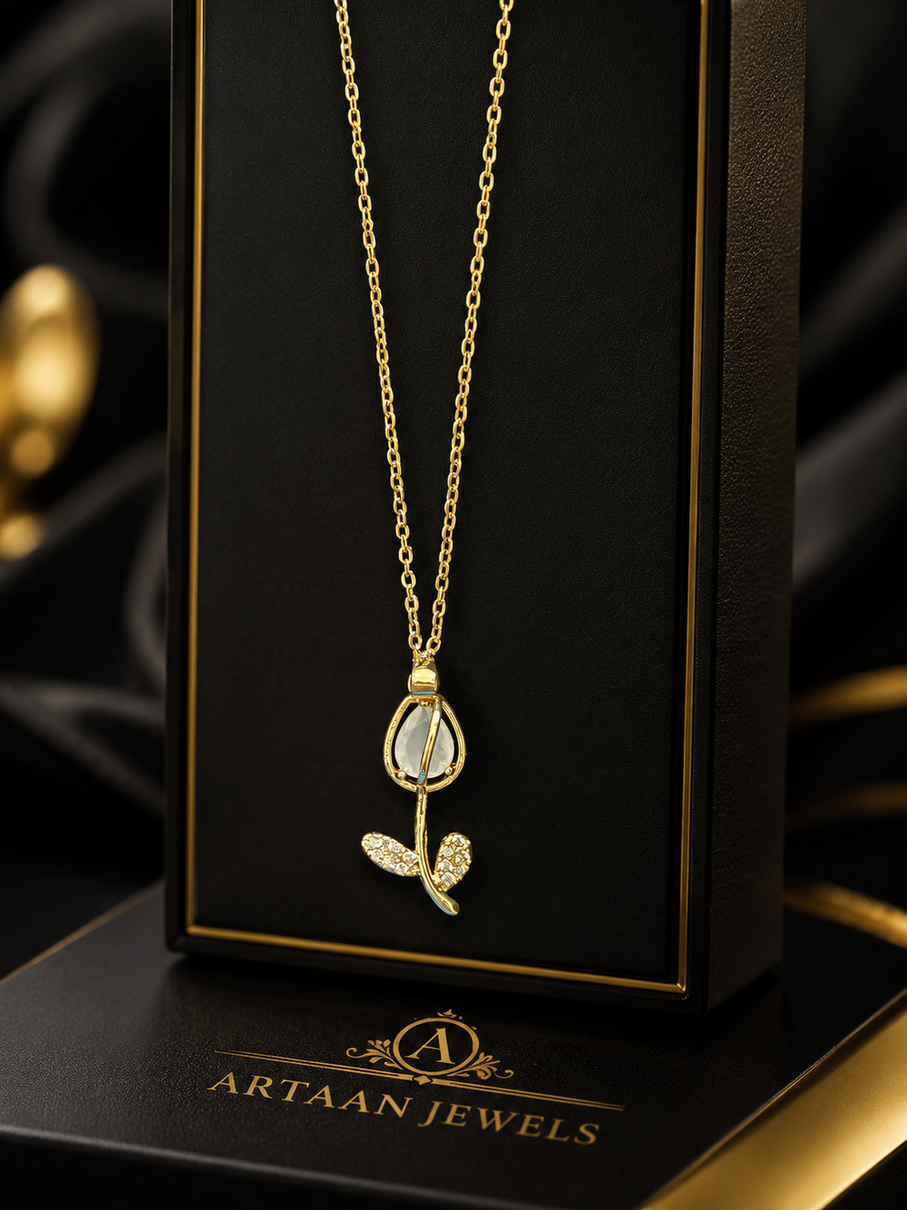 Elegant Stainless Steel Gold Tulip Pendant Necklace