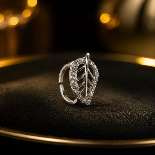 Elegant Leaf Crystal Ring for Women
