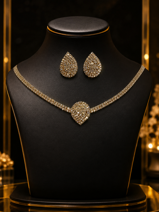 Elegant Teardrop Crystal Necklace & Earring Set