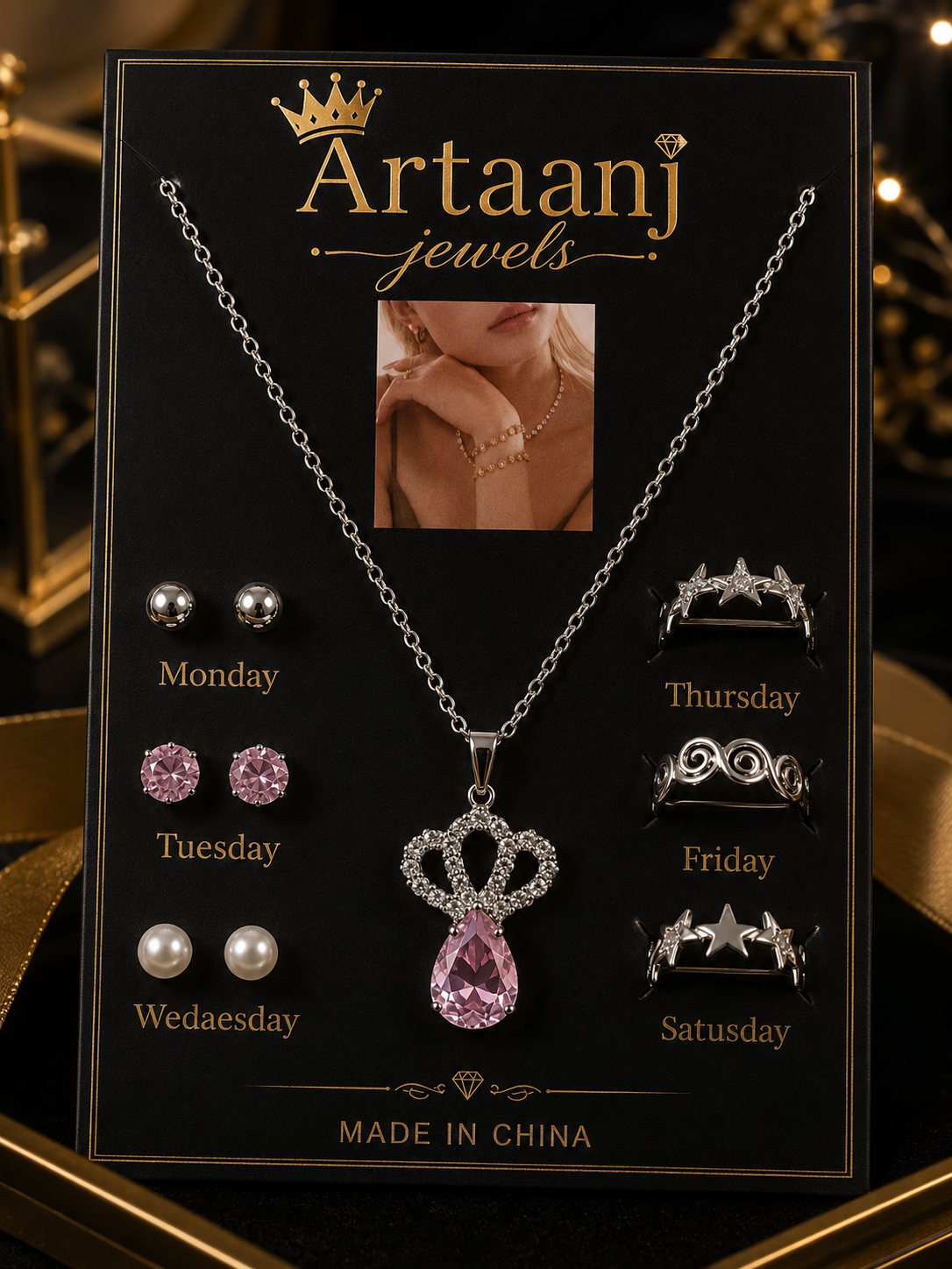 Elegant Pendant Necklace with Crystal Teardrop,earrings and rings – Fashion Jewelry for Women