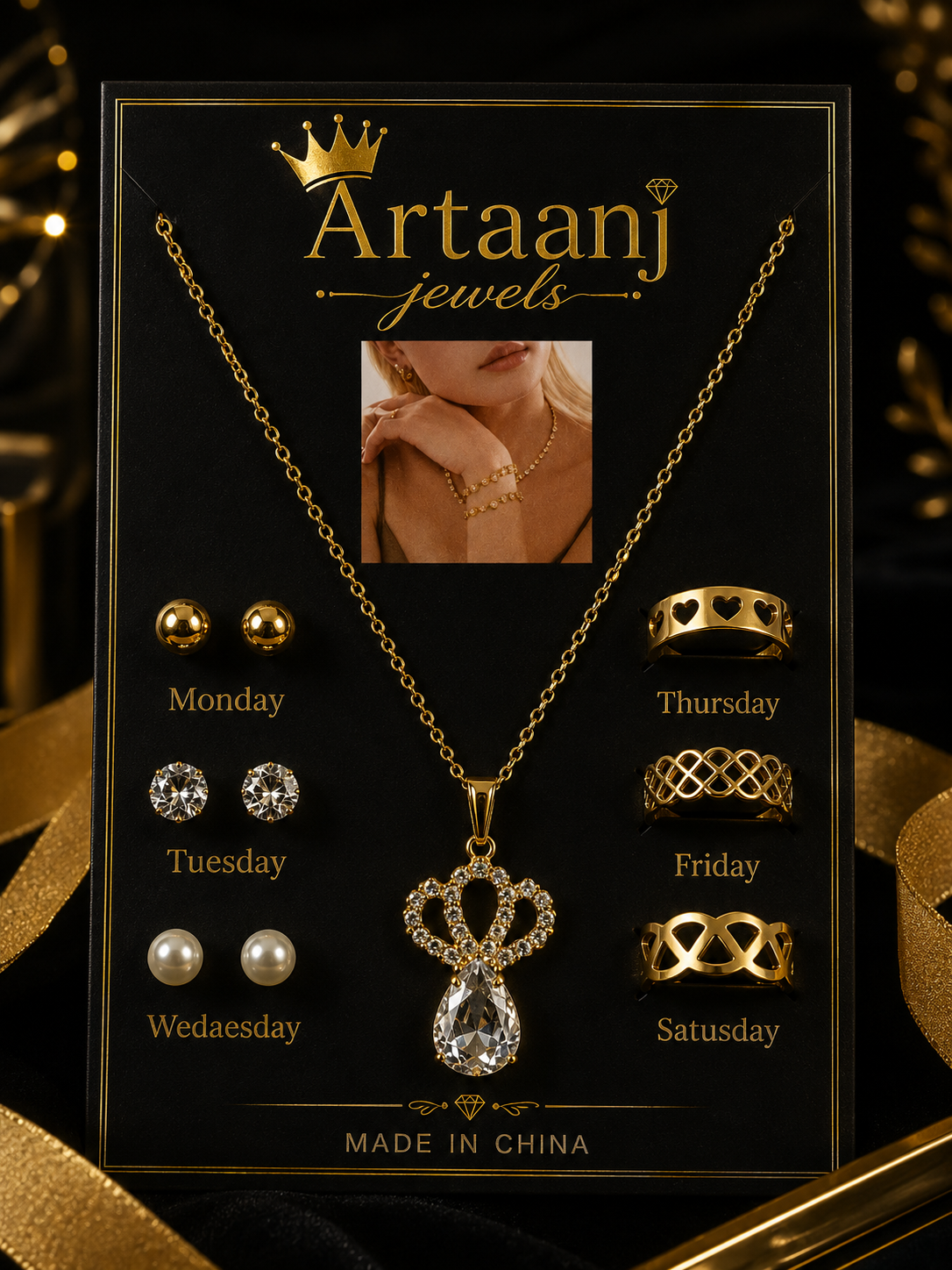 Elegant Pendant Necklace with Crystal Teardrop,earrings and rings – Fashion Jewelry for Women