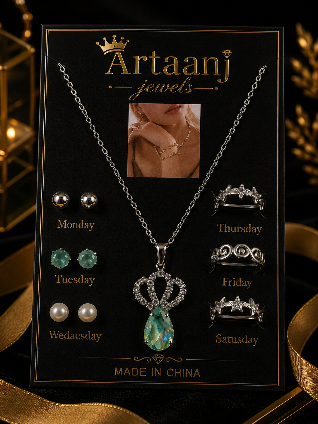 Elegant Pendant Necklace with Crystal Teardrop,earrings and rings – Fashion Jewelry for Women