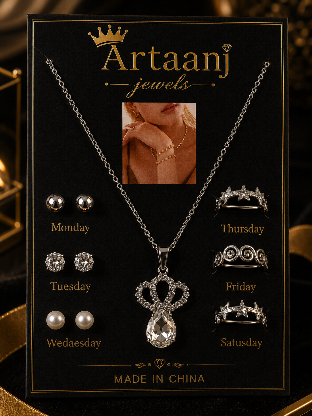 Elegant Pendant Necklace with Crystal Teardrop,earrings and rings – Fashion Jewelry for Women