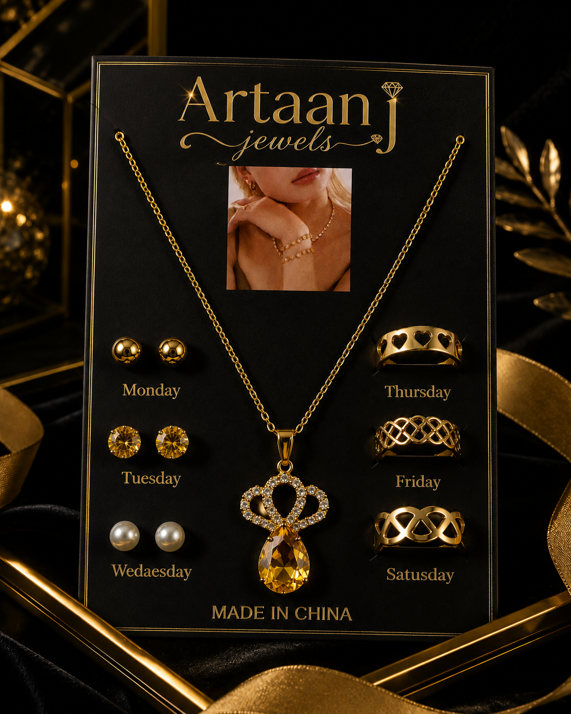 Elegant Pendant Necklace with Crystal Teardrop,earrings and rings – Fashion Jewelry for Women