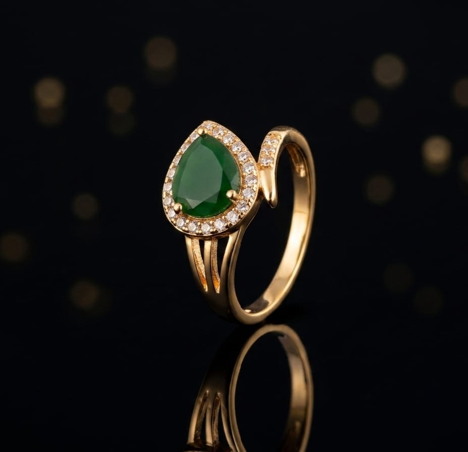 Emerald Green Stone Gold Statement Ring for Women