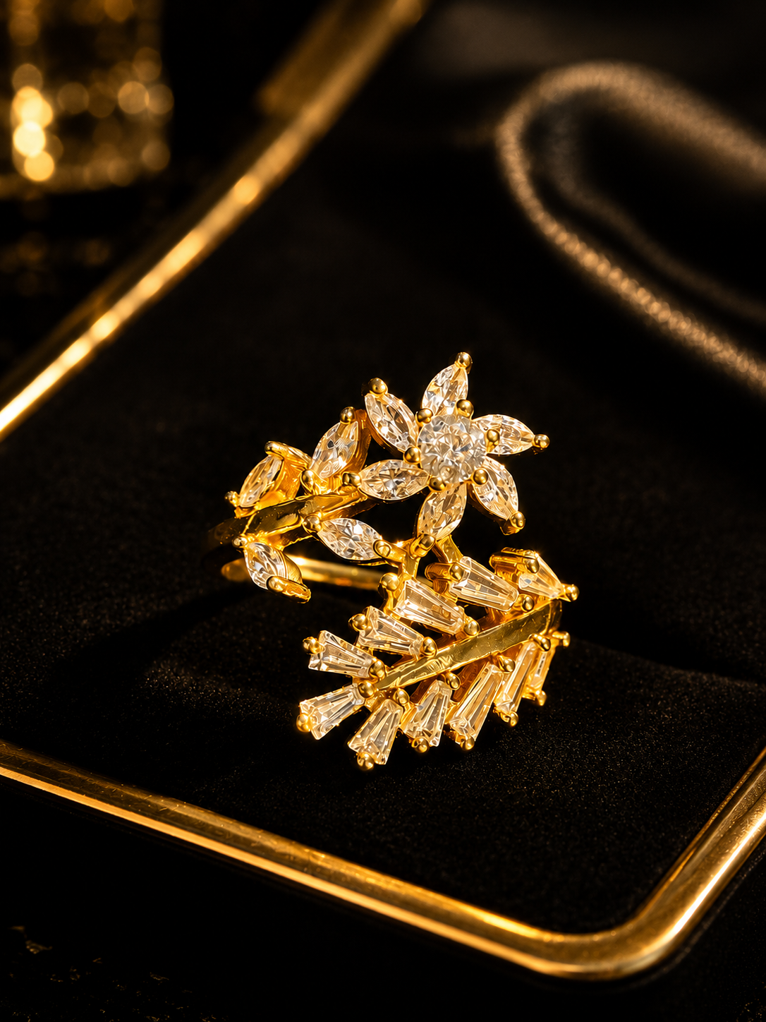 Floral Crystal Ring for Women