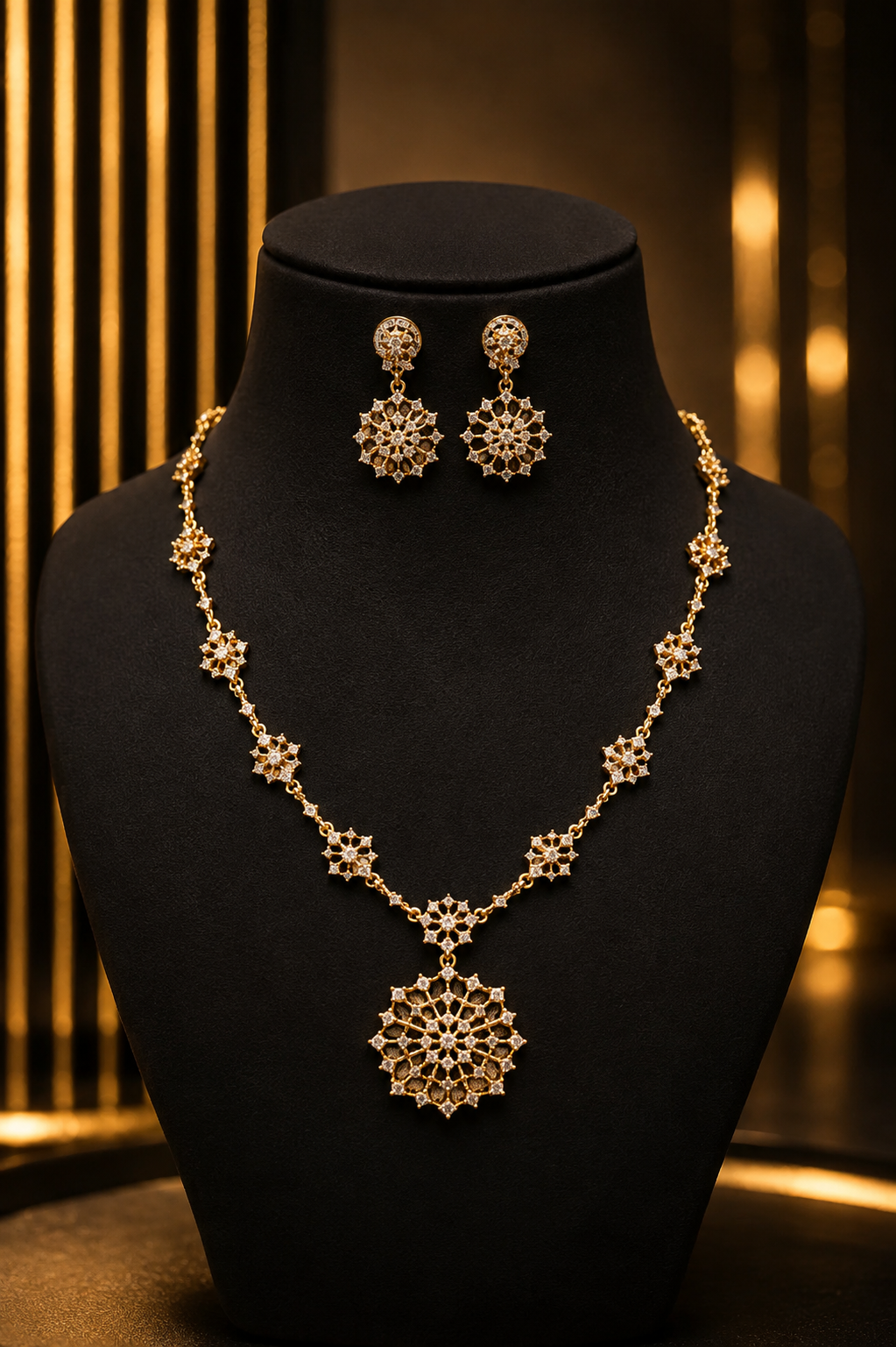 Floral Pendant Necklace Set with Earrings