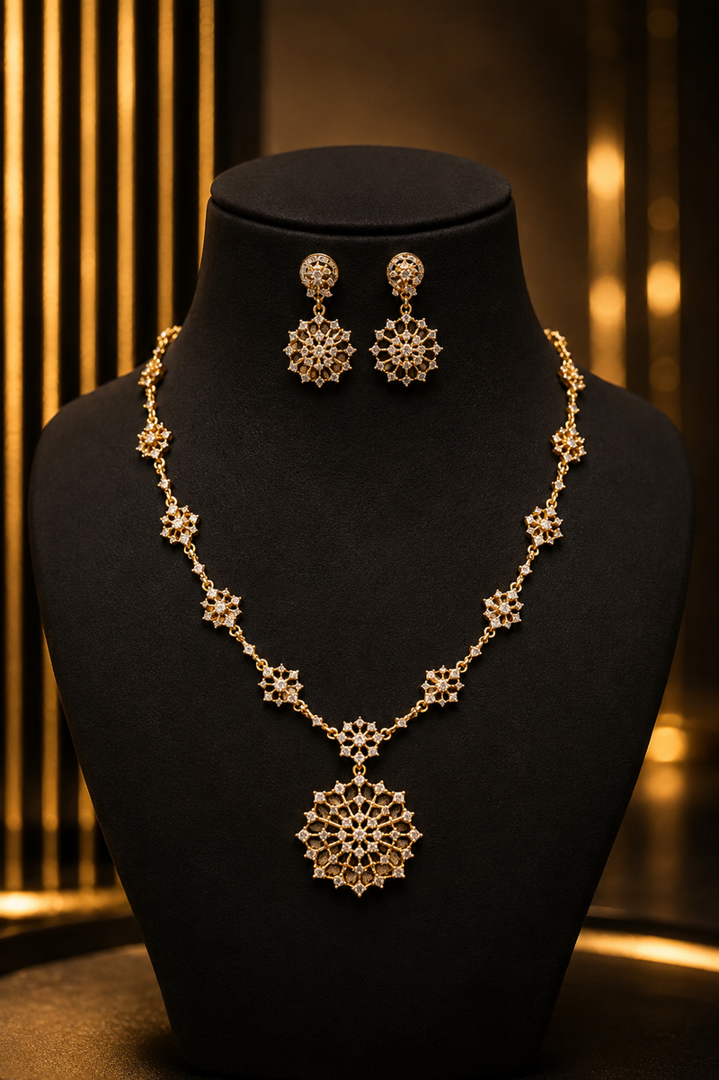 Floral Pendant Necklace Set with Earrings