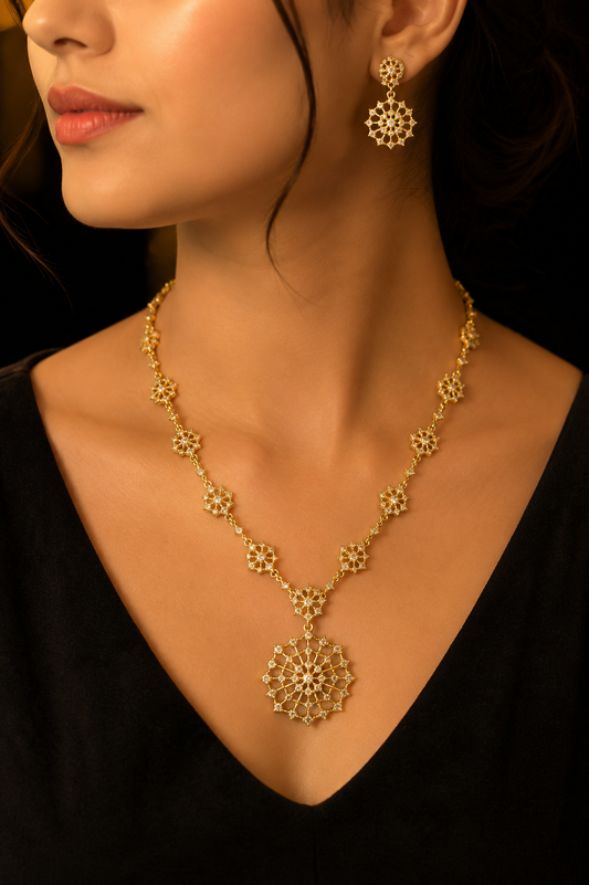 Floral Pendant Necklace Set with Earrings