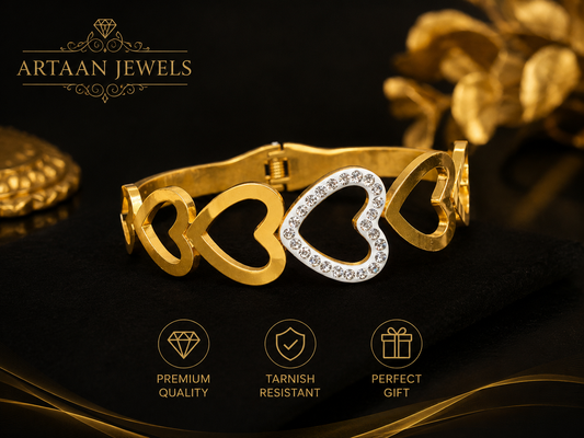 Stainless Steel Gold Heart Link Bangle