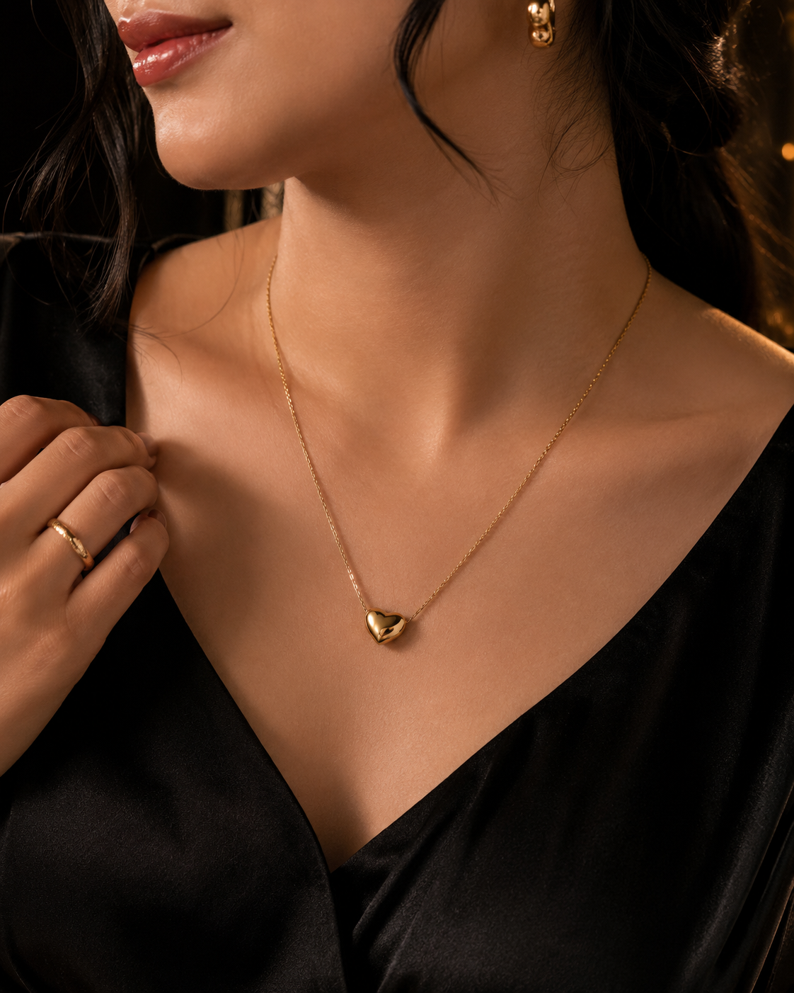 Stainless Steel Gold Heart Pendant Necklace