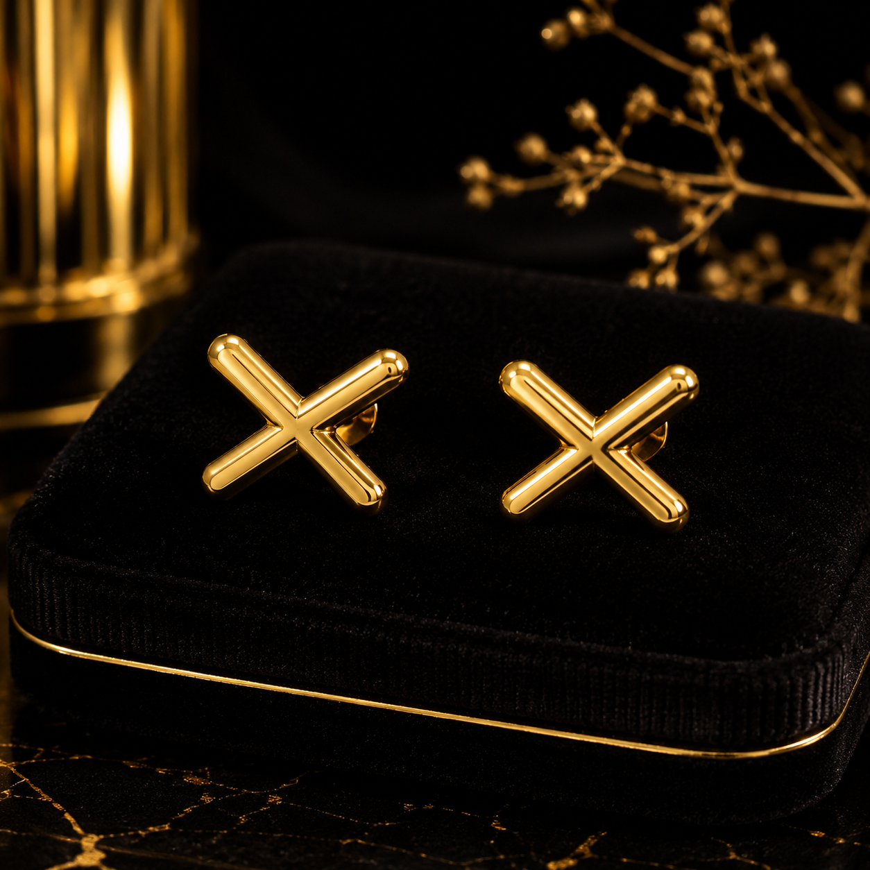 Gold X-Shaped Stud Stainless steel Earrings