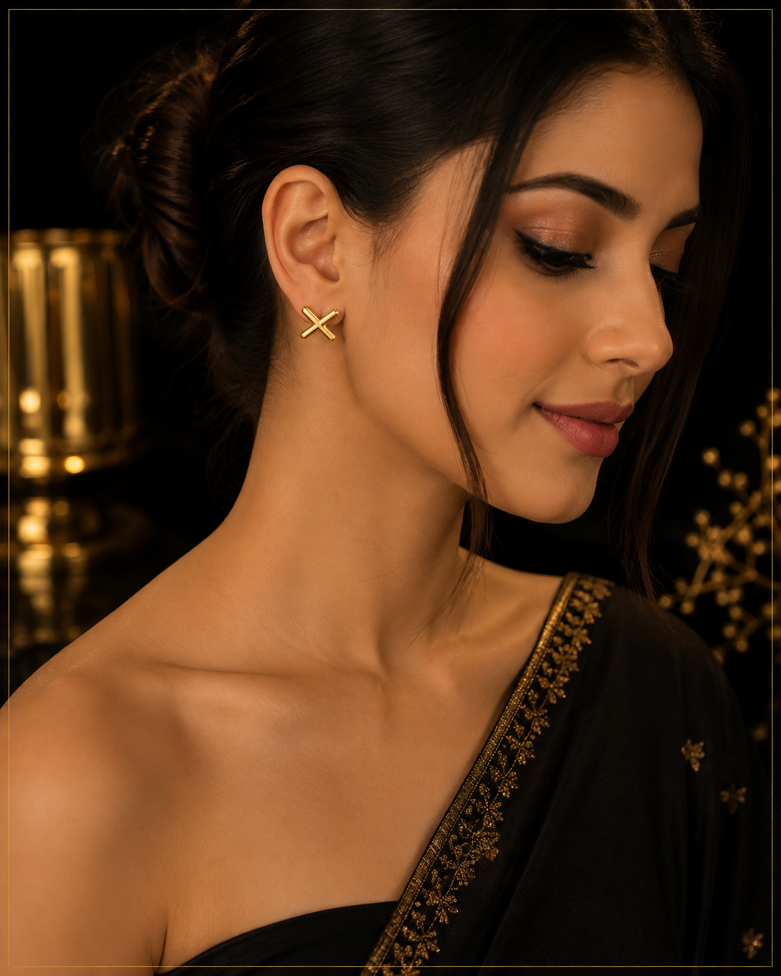 Gold X-Shaped Stud Stainless steel Earrings