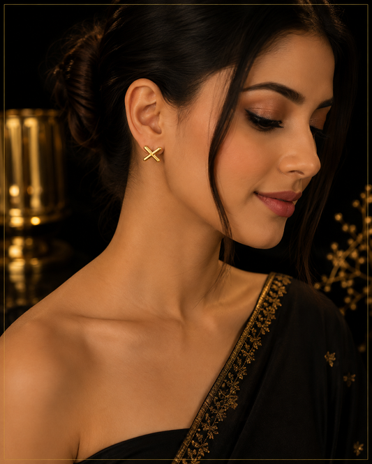 Gold X-Shaped Stud Stainless steel Earrings