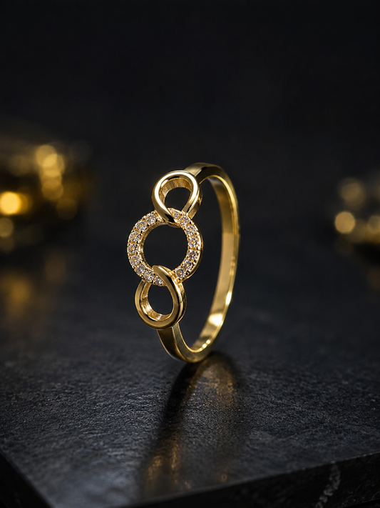 Golden Infinity Ring with Crystal Stone